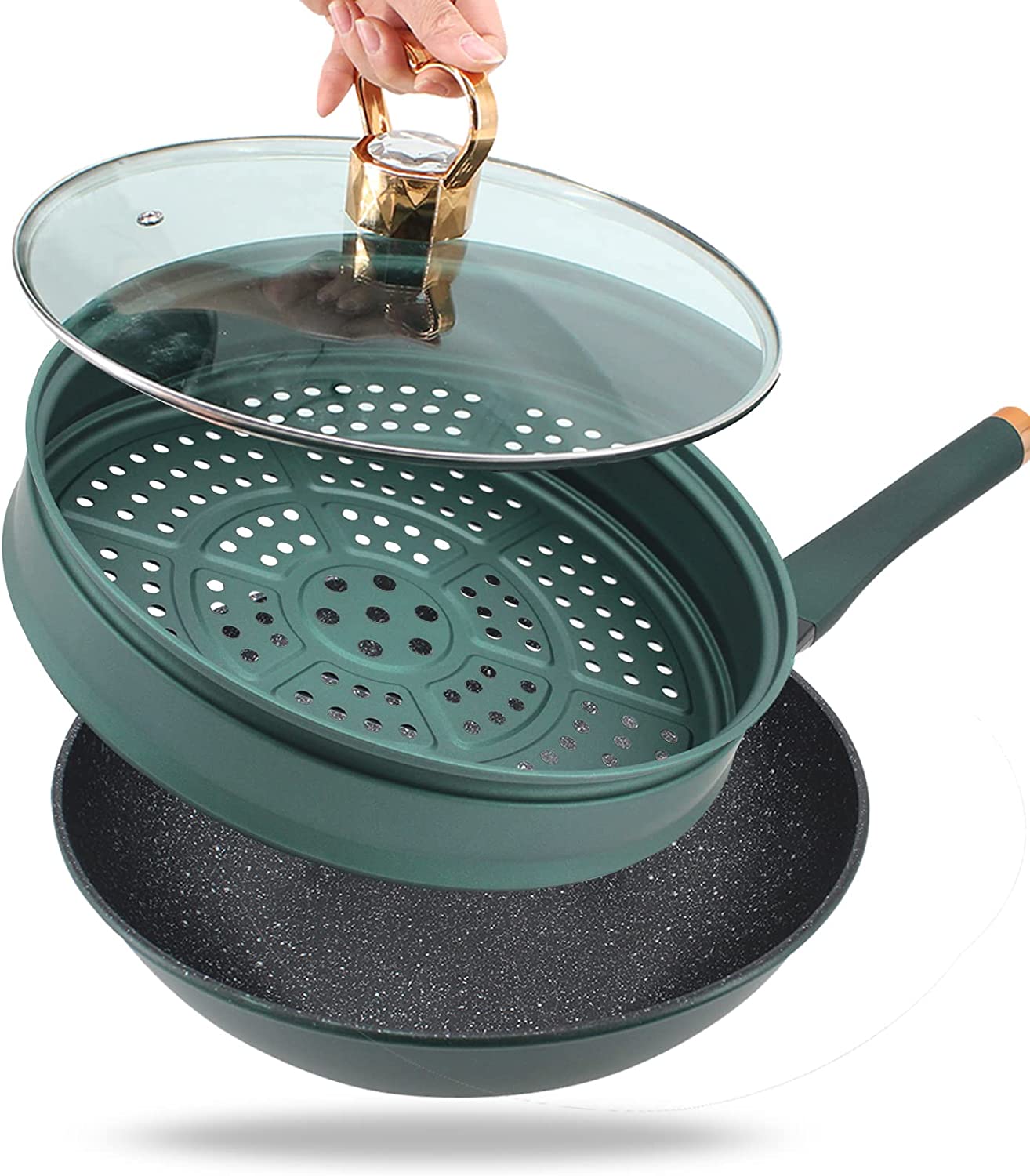 32 CM NON-STICK WOK PAN WITH STEAMER AND COVER